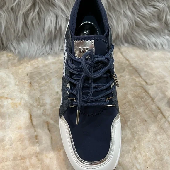 Michael Kors Liv Trainer Wedge Sneaker Women’s Blue (HJ22A. NEW - Picture 5 of 11